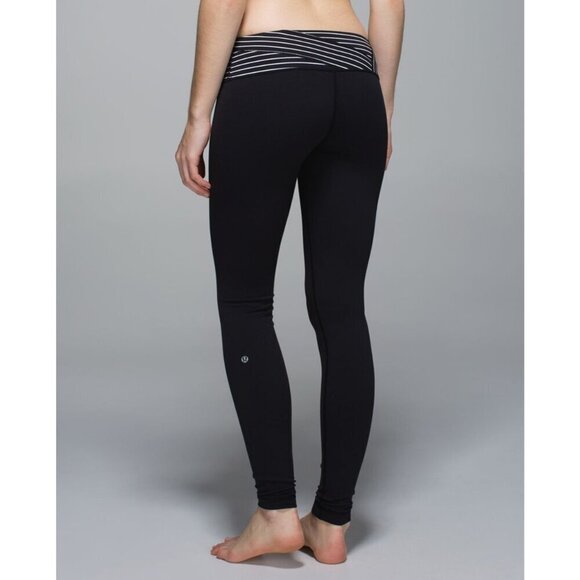 Lululemon Reversible Wunder Under Full-On Luon Pants Striped Waistband Womens 4 - Picture 2 of 16